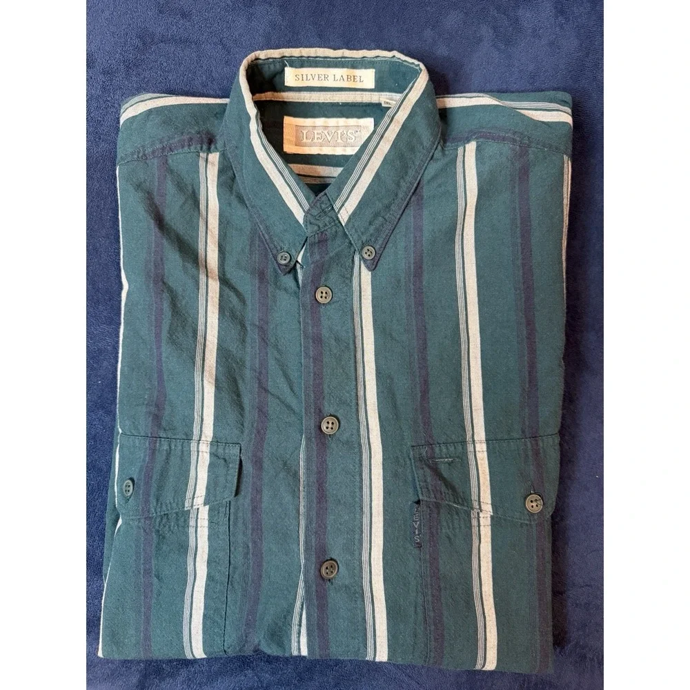 Vtg Levi's Silver Label Men's Short Sleeve Button Up Spring/Summer Shirt Green M